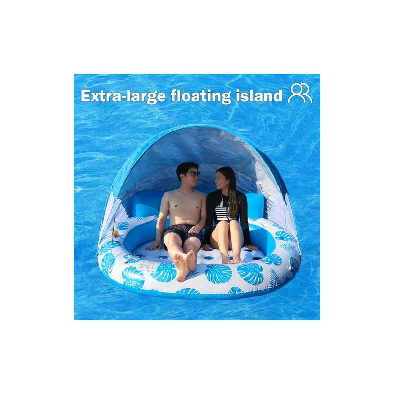 COOLCOOLDEE Inflatable Pool Float with Canopy,2 Person Floating Island,Extra Large