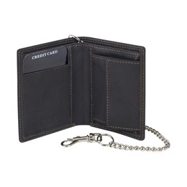 Vintage Collection Mini Biker Wallet Extra Thin with Chrome Chain in Portrait Format Leas MCL in Real Leather Brown
