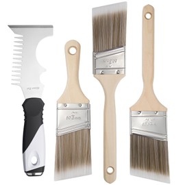 Mister Rui - Juego de pinceles de pintura de 4 piezas, mango corto y largo de 2" y 2.5" con pinceles angulares con peine para pintura, grado comercial, pinceles para gabinetes y rodillos