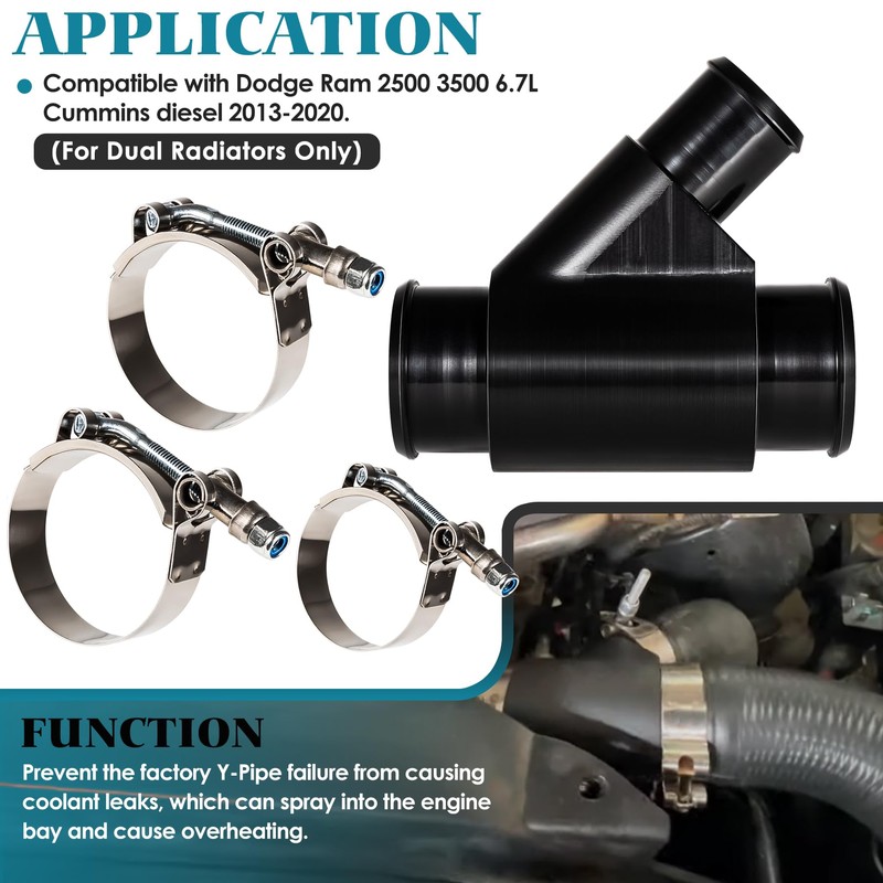 BELIFLY Weldless Dual Radiator Coolant Y-Pipe Compatible with Dodge Ram