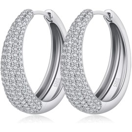 18 Carat Plated Hoop Earrings Silver Women's Earrings S925 Sterling Silver Hoop Earrings with Zirconia Multiple Sizes, Silver, Gold, Rose Gold Colours, Silver