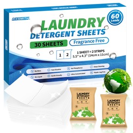 FIXSMITH Laundry Detergent Sheets - 60 Loads (30 Sheets) Fragrance Free - Hypoallergenic,Unscented,Eco Friendly Laundry Detergent Strips Concentrated Travel Detergent Sheets.Plastic-Free,Liquidless