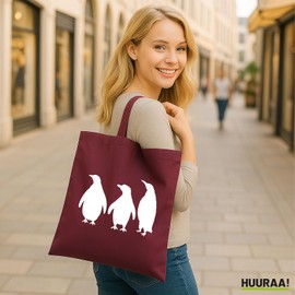 Huuraa Jute Bag Penguins Silhouette Gift 10 Litre Cotton Penguins Gift Idea, burgundy, Unit size