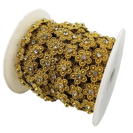 AEAOA 10 Yard Gold Flower ABS Pearl Chain Trims, Crystal Beaded Applique Rhinestone for Bridal Wedding Party (LZ208)