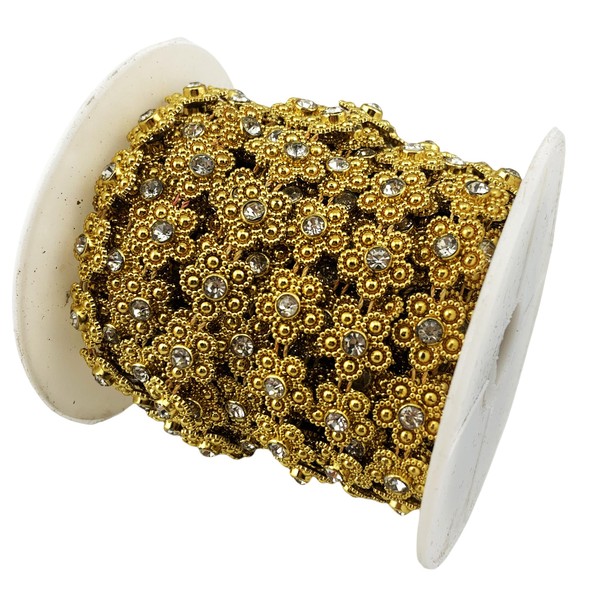 AEAOA 10 Yard Gold Flower ABS Pearl Chain Trims, Crystal