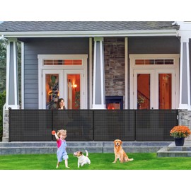 Upgrade 180 inch Retractable Baby Gates, EZIGO Extra Wide Baby Gate for Large Opening Extra Long Mesh Gate for Kids or Pet Dog Gate Child Safety Gate for Stairs Hallways Doorway Indoor Outdoor, Black