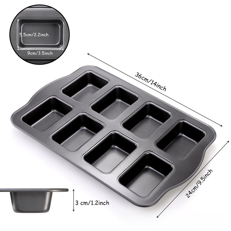 Lawei 2 Pack 8 Cavity Mini Loaf Pan, Non-Stick Small