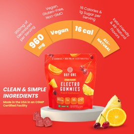 Day One Electrogummies Fruit Punch - Electrolyte Gummies for Runner, Athlete, POTS & Everyday Use - Hydration Gummies with Essential Electrolytes - Alternative to Powders, Tablets, Chews - 60 Gummies