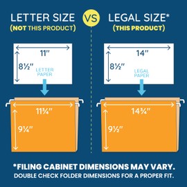 25 Blue Summit Supplies Legal Size Hanging File Folders - Assorted Colors, 2" Expansion, Legal Hanging File Folders for Filing Cabinet, 9.5" x 14.75", 11PT Paper Stock with Tabs and Inserts Included