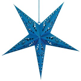In the Breeze 9177 — Blue Paper Star Lantern — Hanging Party and Home Décor with Painted Gold Accents — Handmade, Dyed Paper