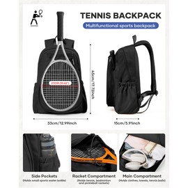 bergsalz Black Tennis Bag,Tennis Pickleball Backpack For Women,Pickleball Bag Tennis Racket Bags,Sports Gym Backpack For Men Holds Rackets