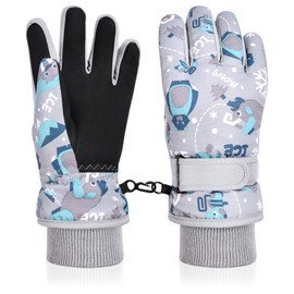 flintronic Kids Ski Gloves, Winter Skiing Gloves Thermal Snow Gloves with Adjustable Cuffs, Waterproof Snowboarding Gloves for Children Cycling, Skiing, Skating, Hiking (M)