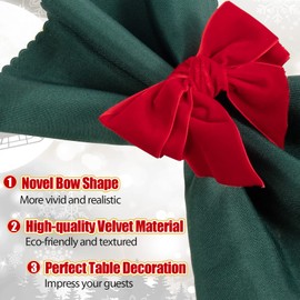 Christmas Napkin Rings- Red Bow Xmas Napkin Holder Rings Chic Velvet Napkin Buckle for Holiday Birthday Party Anniversary Dinner Wedding Dining Table Decoration (Set of 6)