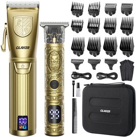 GLAKER Cordless Hair Clipper Kit – Hair Trimmer for Men, Sharp Blades, LED Display, 15 Guide Combs, Travel Case, and Storage Comfort - 6026:_Gold