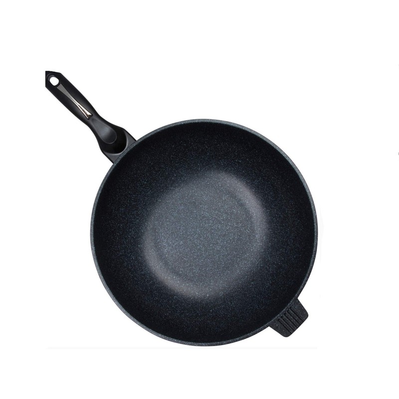 Ceramic Marble Coated Cast Aluminium Non Stick Wok 34 cm