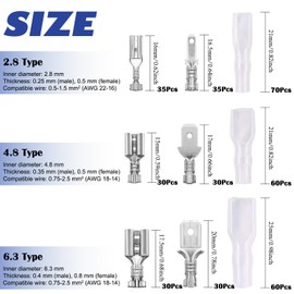 Tnisesm 380Pcs Quick Splice 2.8/4.8/6.3mm Male and Female Wire Spade Connector Wire Crimp Terminal Block with Insulating Sleeve Assortment Kit for Car Audio Speaker Electrical Wiring TN-T02