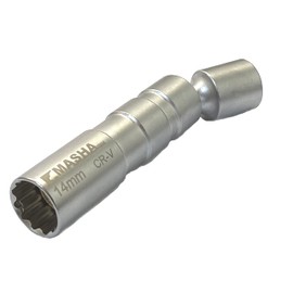 MASHA TOOLS-3/8 Inch Driver Swivel Magnetic Thin Wall 14mm Spark Plug Socket Universal Joint 12PT (14mm)