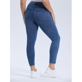 LighterGlide Women Plus Size 1X-4X High Waist Knit Denim Jegging Tummy Control Stretch Jean Pull-On Pant Blue