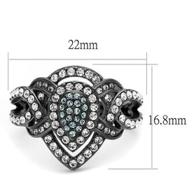Marimor Jewelry Light Black Stainless Steel Clear and Aqua Crystal Cocktail Ring Women's Size 6