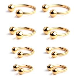 Ruifan 8PCS 14G Horseshoe Nipple Nose Eyebrow Helix Tragus Cartilage Septum Navel Belly Piercing Ring 8mm 10mm 12mm 14mm - Gold