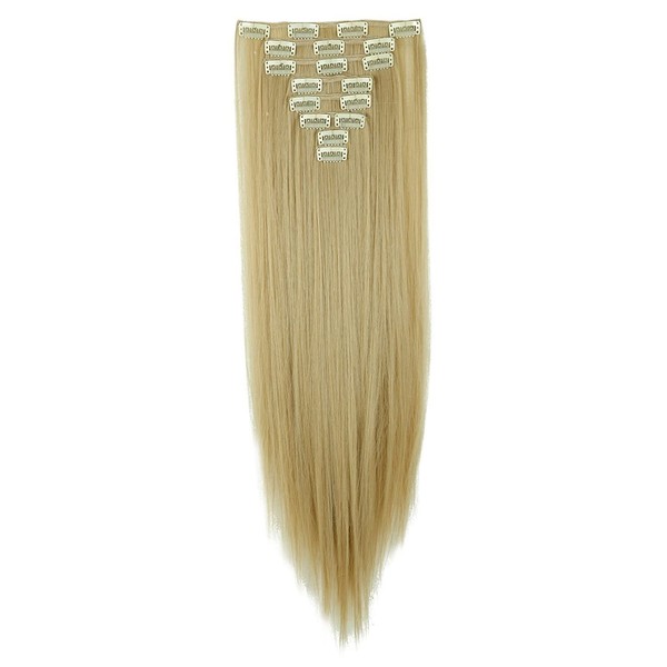 S-noilite Clip-In Hair Extensions, Straight, 8-Piece Set, 18 Clips, Full Head, Like Real Hair, 58 cm, Ash Blonde Mix Bleach Blonde
