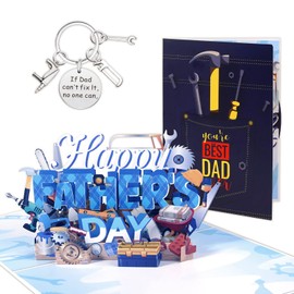WinHoliLux Three Dee Cards, Tools Pop Up Greeting Card 3D Birthday Card Grandad Fathers Day Cards Gifts from Daughter Son Wife, Best Dad Ever Card with Envelope Note Tag and Keyring