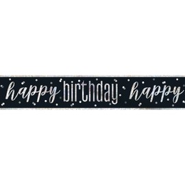Unique 83462 Prismatic, 108" | Black Happy Birthday Banner-9 ft Silver | Foil | 1 Pc
