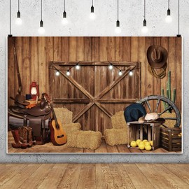 Xiaoterna 2.2 x 1.5 m Western Cowboy Backdrop Rustic Western Barn Background Wooden House Barn Party Photography Background Birthday Party Decoration Children Adults Portrait Photo Props