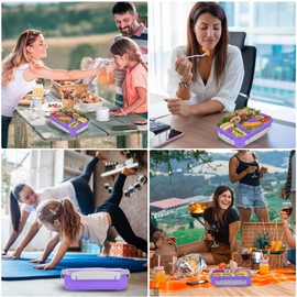 Yumuk Bento Box, Lunch Box Kids, 1300ML with 4 Compartment&Food Picks Cake Cups, Containers for Adults/Kids/Toddler, Leak-Proof, Microwave/Dishwasher/Freezer Safe(Purple)