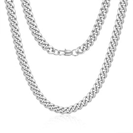 Jewlpire Silver Chain for Men, Diamond Cut Miami Cuban Link Chain for Men,Chain Necklace for Men Boys Women,Hip-Hop & Cool Men’s Necklace, 316L Stainless Steel, 10mm Width, 22 Inch
