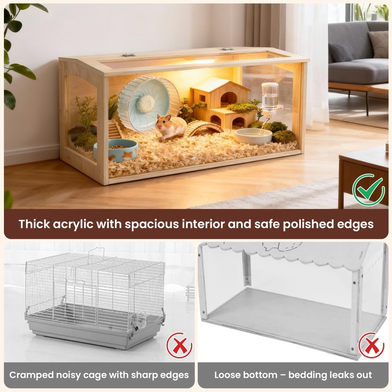Large Hamster Cage,Transparent Habitat with Openable Top,40x20x20 Inch