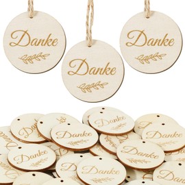 BOFUNX Pack of 30 Wooden Gift Tags Thank You Wooden Pendants Round Wooden Discs Wooden Decoration Confetti Decoration for Wedding Christening Birthday Party