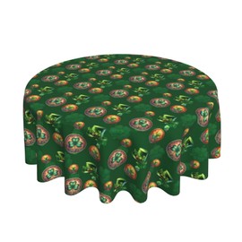 St Patricks Day Tablecloth 60 Inch Green Clover Shamrock Hat Gold Coin Table Cloth Water Resistant Washable Polyester Table Cover for Kitchen Dining Table Party Decorations