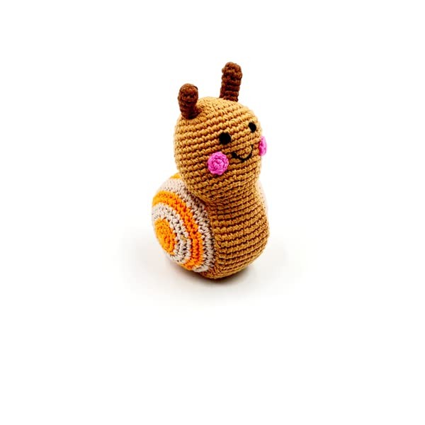 Pebble Fair Trade Handmade Crochet Cotton Snail Rattle - Brown Sugar