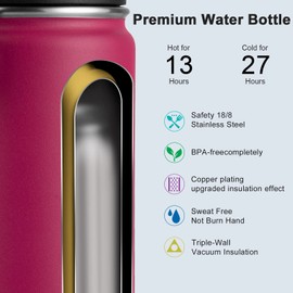 koodee Water Bottle 2 Pack 22 oz Stainless Steel Double Wall Vacuum Insulated Metal Sports Water Bottle with Leakproof Spout Lid (Fuchsia Red-Teal)