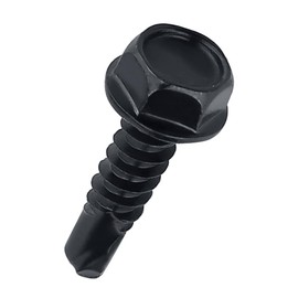 #10 x 1 Black Hex Washer Head Self Drilling Screws (50 pcs), 410 Stainless Steel, Black Oxide Coated, Quick Steel Self Tapping Sheet Metal Tek Screws, Fayeploo