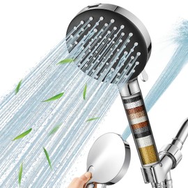 Shower Heads with Filters 7 Spray Mode High Pressure Shower Head with Handheld Water Softener Filters Beads,78" Long Hose,Built-in Power Wash Mode (7 Modes, Matte Black & Chrome)