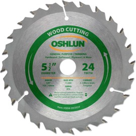 Oshlun SBW-055024 5-1/2-Inch 24 Tooth ATB General Purpose and Trimming Saw Blade with 5/8-Inch Arbor (1/2-Inch and 10mm Bushings)