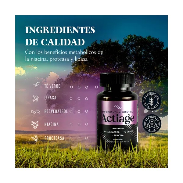 Resveratrol con Té Verde y Niacina - Actiage Cápsulas Nutrinova