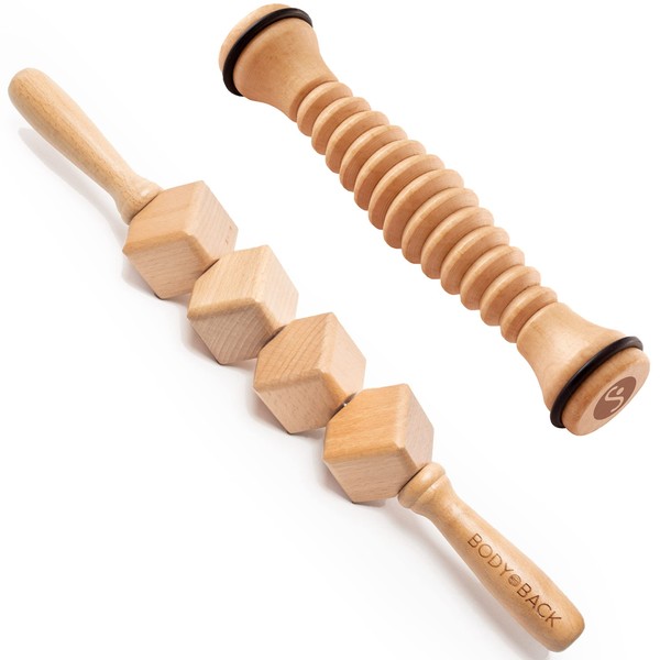 Body Back Foot and Body Roller Bundle - Wooden Foot Massager and Body Roller for Plantar Fasciitis, Cellulite Reduction, and Stress Relief