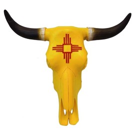 De Leon Collections Country Cow Bull Skull Home Décor, Western Hanging Wall Sculpture, 15 Inch Polyresin, Yellow Southwest