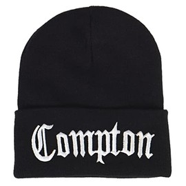 TOP HEADWEAR Cities Old English Beanie - Custom Embroidered Long Cuff Black Beanie Cap Compton