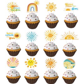 48pcs Here Comes The Son Baby Shower Cupcake Topper Sun Theme Party Cupcake Toppers