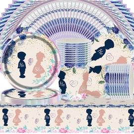 Boy or Girl Plate Party Tableware Set, Doyomtoy 61 Pieces Reveal Party Supplies Cups, Napkins, Tablecloth, for Children's Birthday Party Decoration, Baby Shower