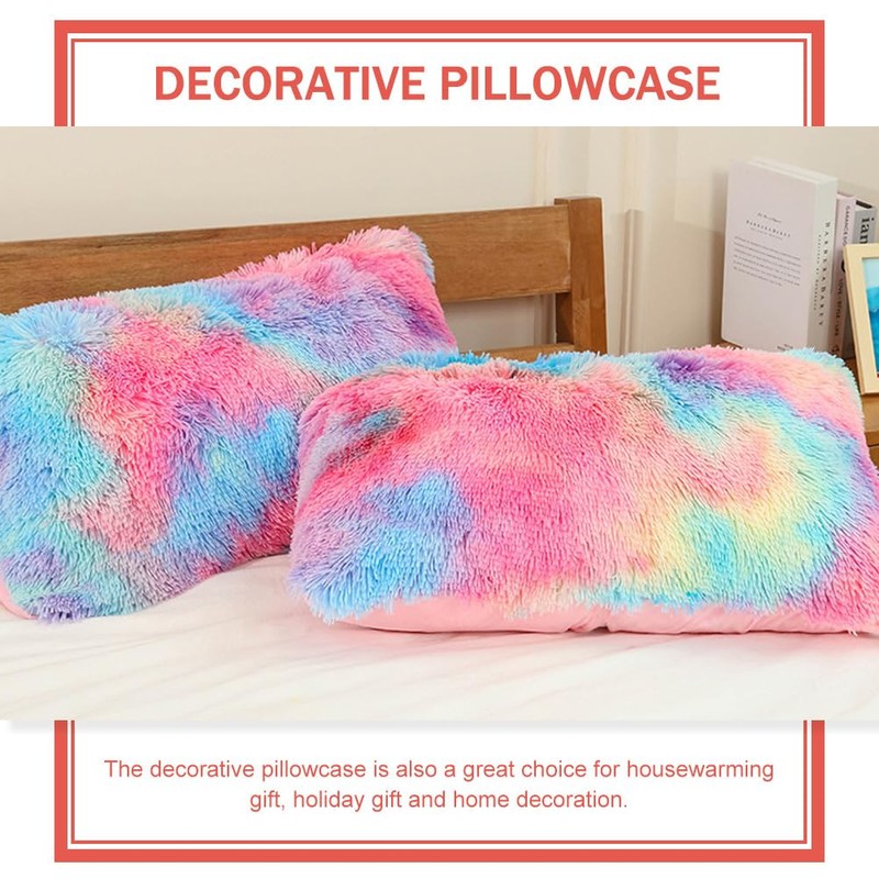 Veemoon Decorative Fuzzy Pillow Covers Rainbow Fluffy Cushions Protector Throw
