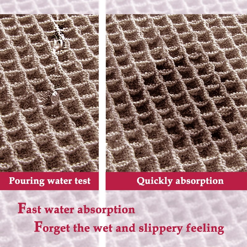 ZALL Tan Waffle Bath Mat,Super Absorbent Non Slip Bathroom Rug,Brown