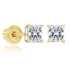 Solid 14k Yellow Gold Solitaire Square Princess-cut CZ Stud Earrings