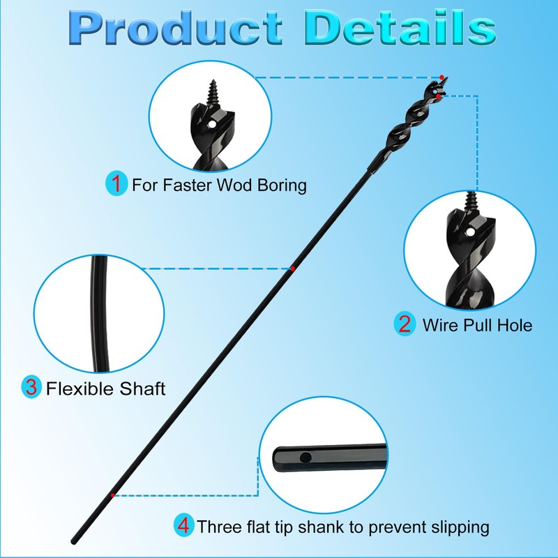 Flexible Installer Drill Bit for Pulling Wires Through Walls Ceilings