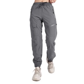 Singbring Women's Outdoor Athletic Workout Quick Dry UPF 50 Hiking Cargo Joggers Pants Zipper Pockets (Gray88-L) Grey