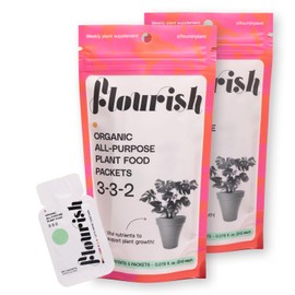10 Individual Single Use Packets - Flourish Plant Organic All-Purpose Fast Acting Plant Food 3-3-2 Fertilizer for Indoor Plants - CDFA Certified, 0.078 fl oz, (2 Packs of 5 Single Servings) USA Made